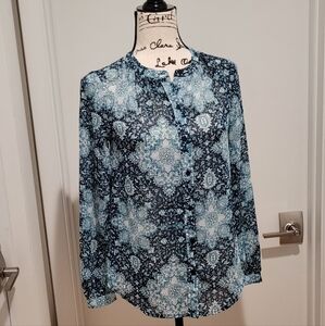 Lucky Brand Long Sleeves Floral Patterned Blue Women's Top- Size XS